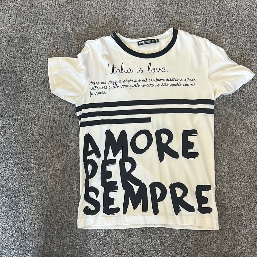 Dolce & Gabbana White and Black Short Sleeve Tee with Bold Graphic